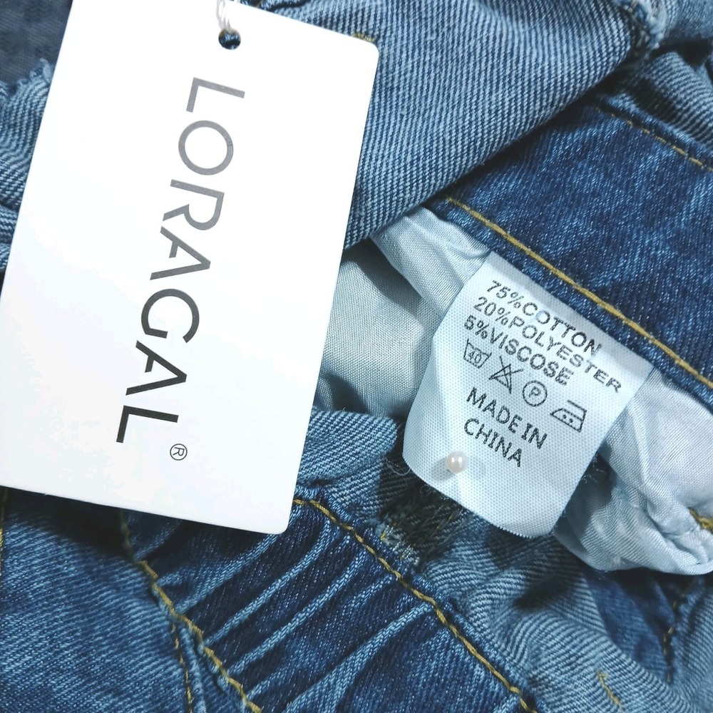 Loragal Women Denim Strapless Cargo Jumpsuit S Blue Utility Jean Medium Wash - Picture 7 of 7